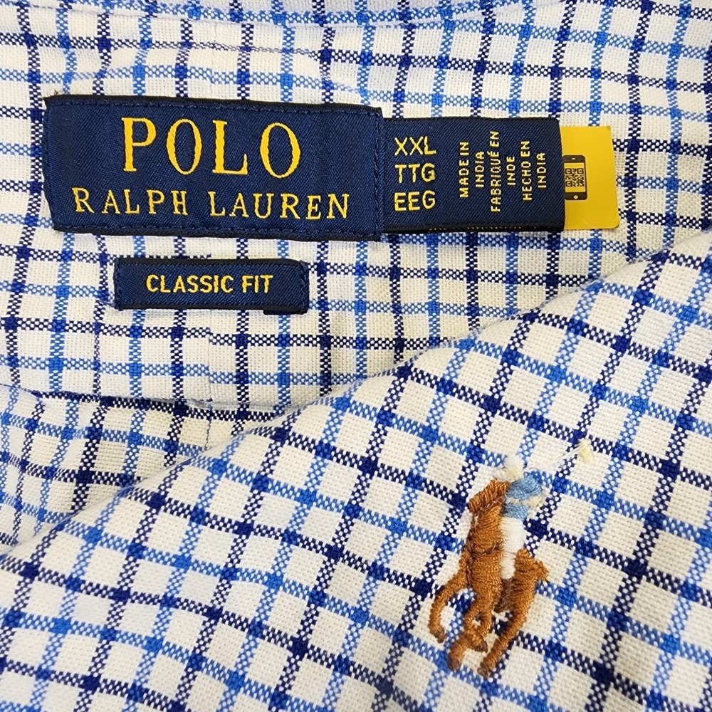 Polo Ralph Lauren Men XXL Classic Fit Oxford Blue Plaid Long Sleeve Button Shirt